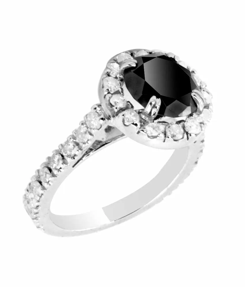 1 Ct Black Diamond Solitaire Ring with White Diamond Accents, Lovely Design & Amazing Collection