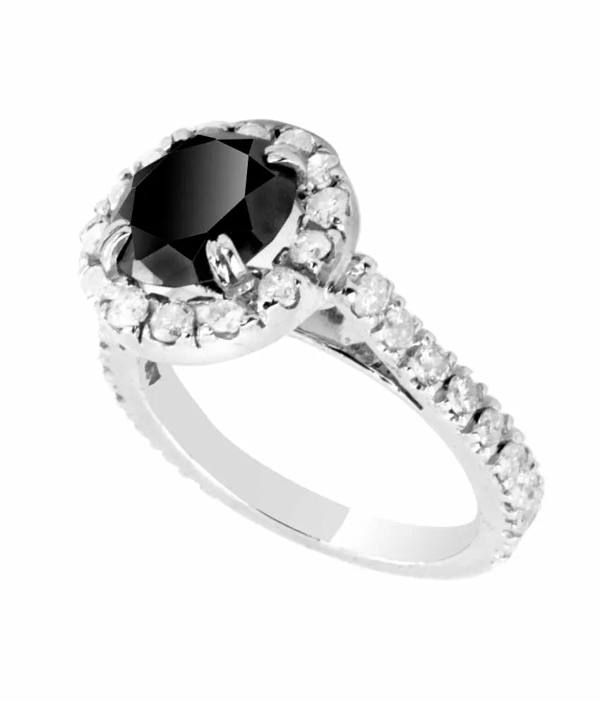 1 Ct Black Diamond Solitaire Ring with White Diamond Accents, Lovely Design & Amazing Collection