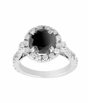 1 Ct Black Diamond Solitaire Ring with White Diamond Accents, Lovely Design & Amazing Collection
