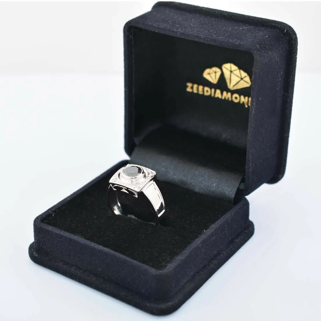 1 Ct Black Diamond with Diamond Accents Solitaire Ring, Ideal Gift for Husband, Boyfriend
