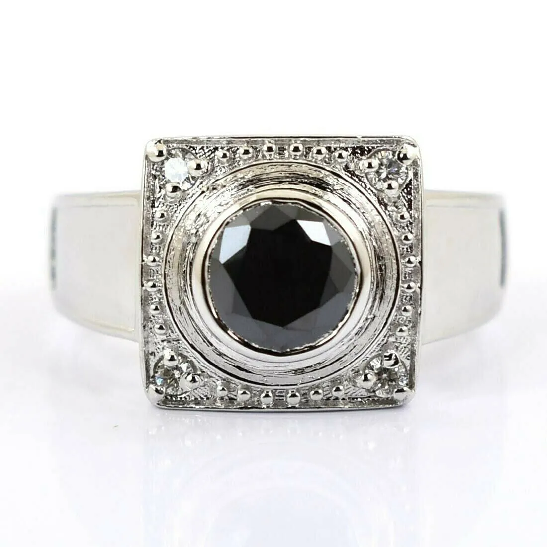 1 Ct Black Diamond with Diamond Accents Solitaire Ring, Ideal Gift for Husband, Boyfriend