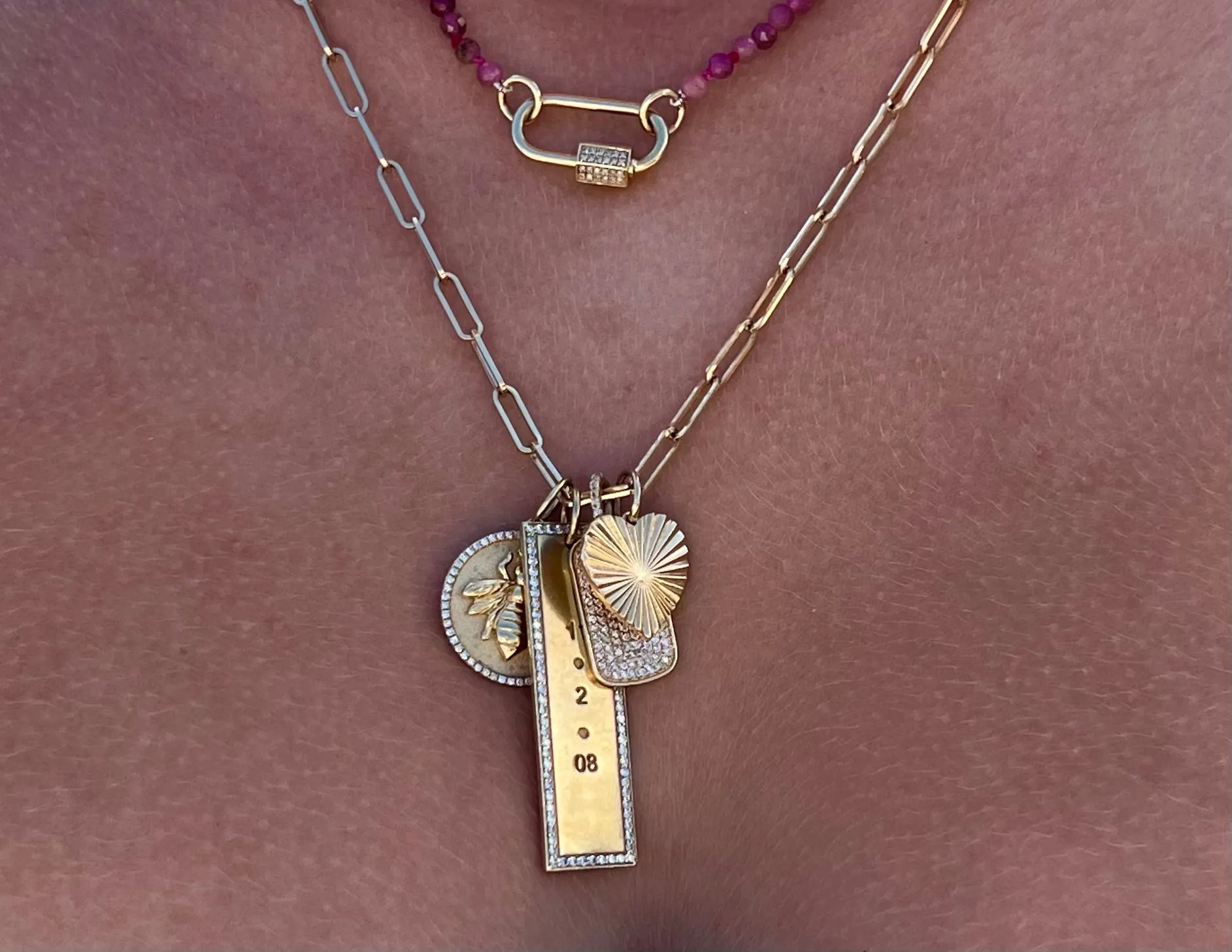 14K GOLD PINK SAPPHIRE BEADED NECKLACE