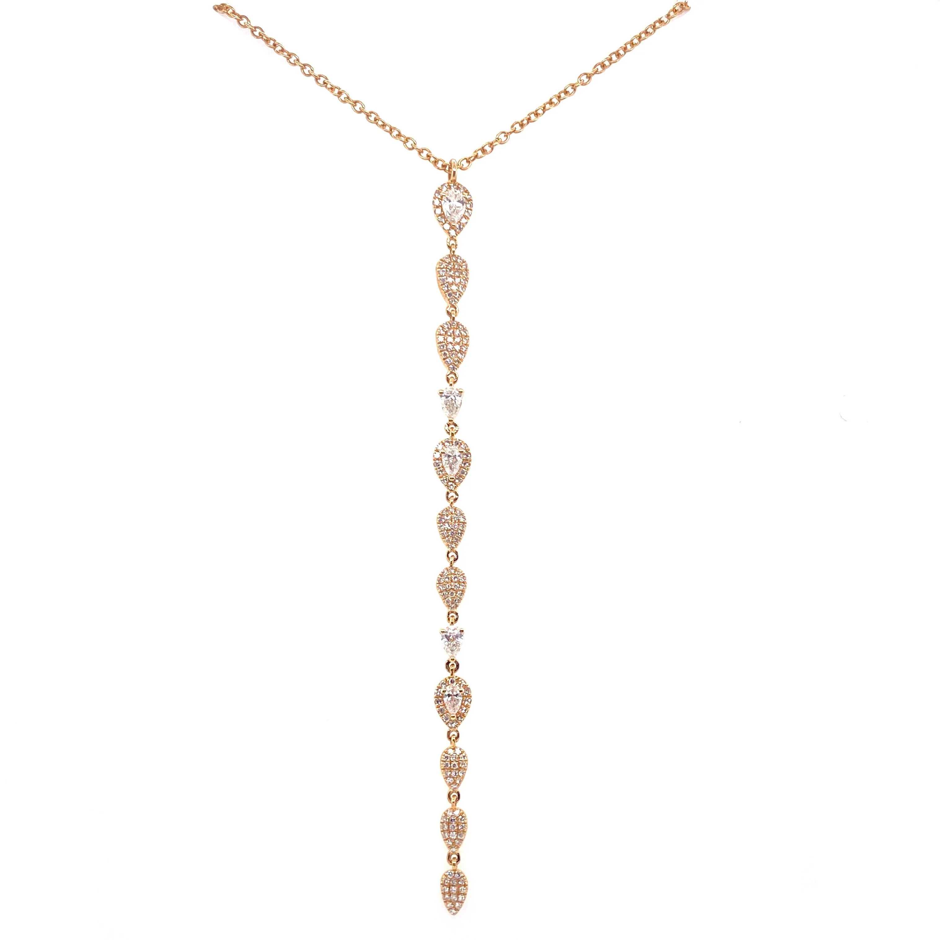 14K White Gold Diamond Long Drop Necklace