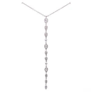 14K White Gold Diamond Long Drop Necklace
