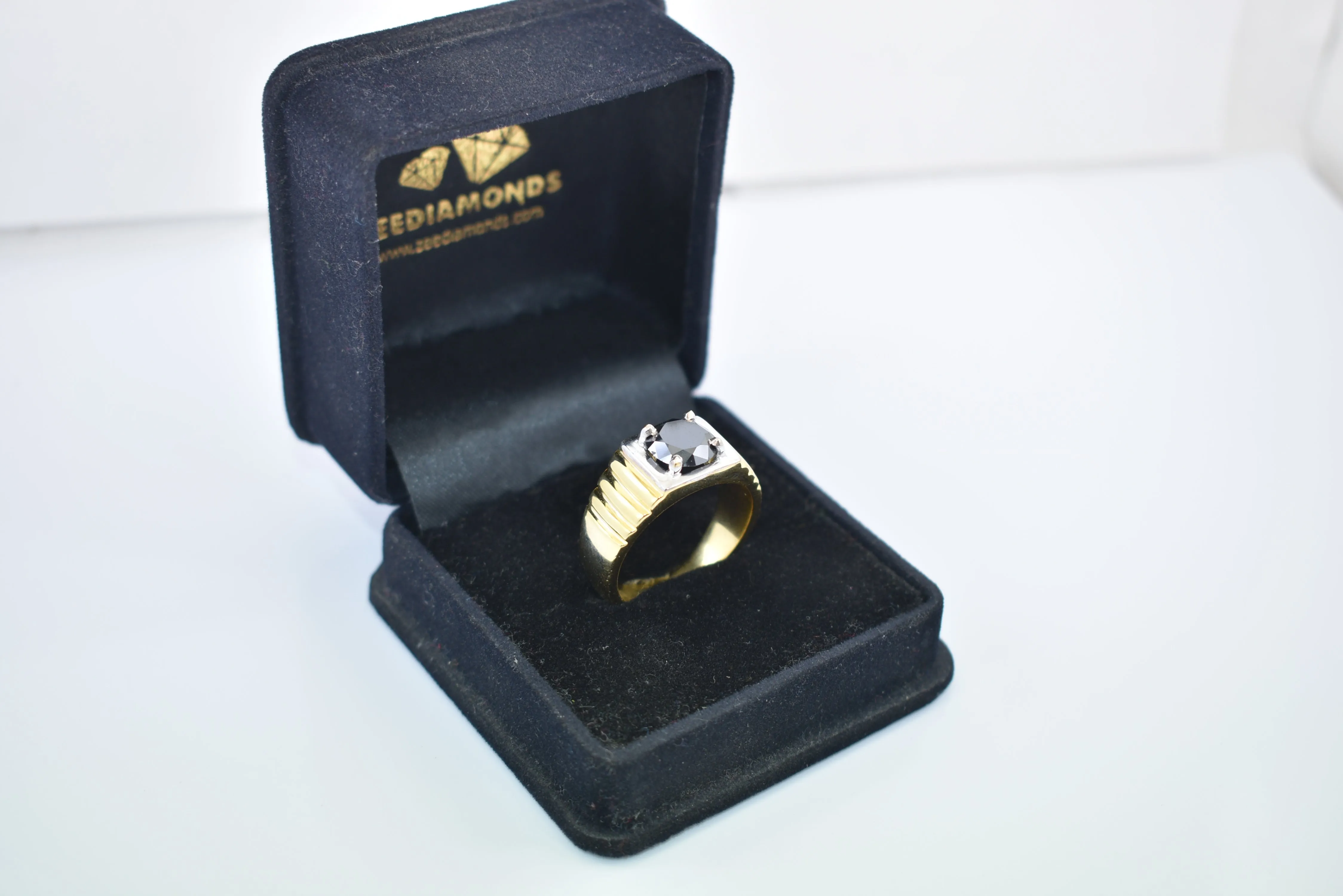 1.50 Carat Certified Black Diamond Ring In 925 Silver with Yellow Finish. Great Shine & Design