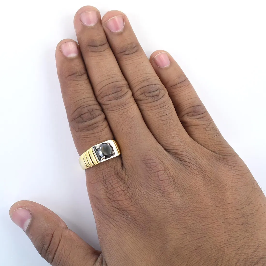 1.50 Carat Certified Black Diamond Ring In 925 Silver with Yellow Finish. Great Shine & Design