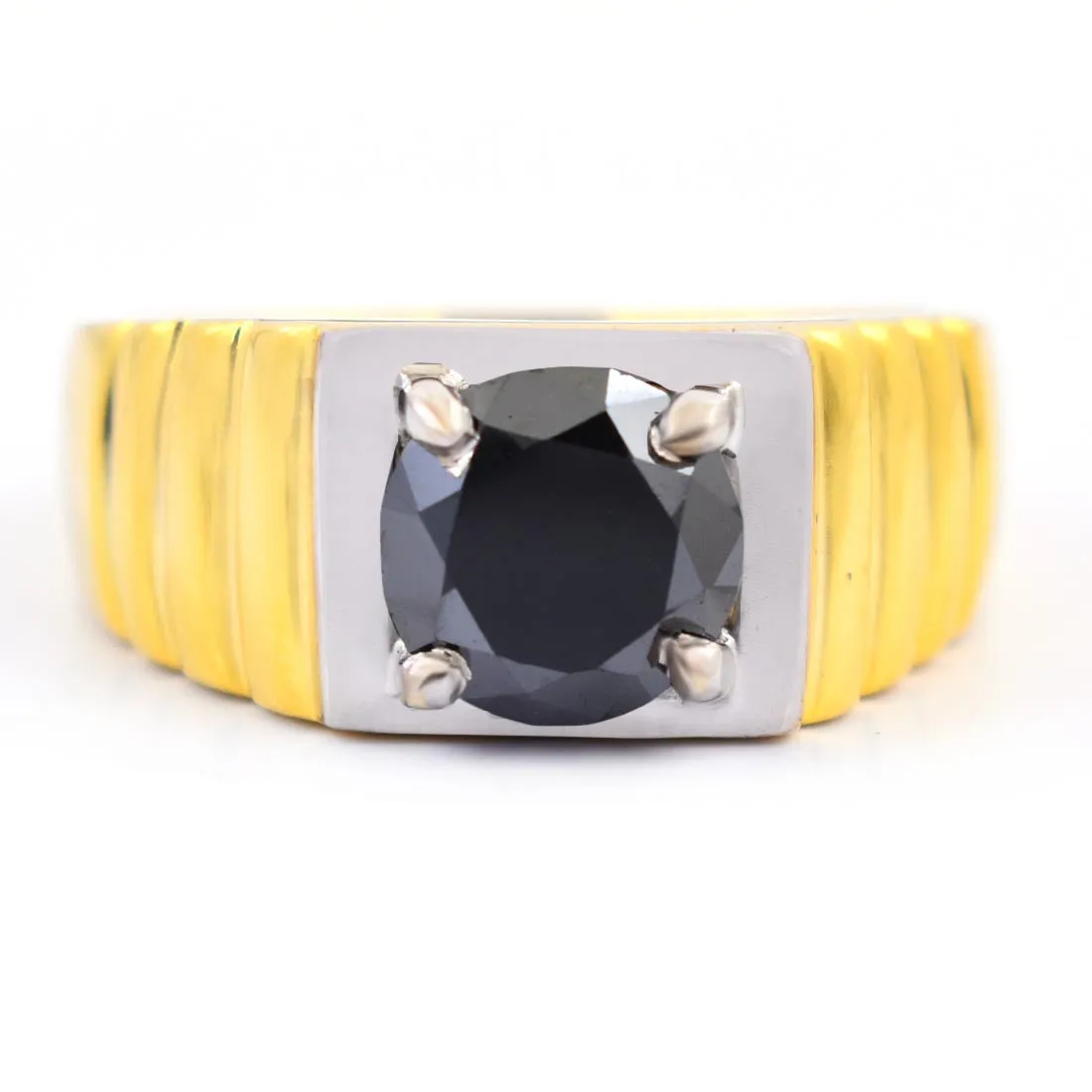 1.50 Carat Certified Black Diamond Ring In 925 Silver with Yellow Finish. Great Shine & Design
