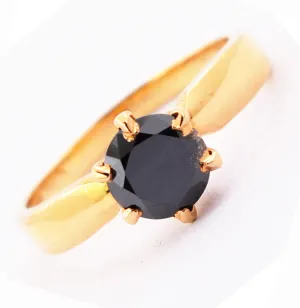 1.50 Ct Round Cut 100% Certified Black Diamond Solitaire Ring In Yellow Gold Finish! Excellent Cut & Great Shine