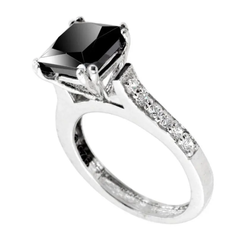 1.70 Ct Princess Cut Black Diamond Designer Ring with White Diamonds Accents, Very Elegant & Amazing Collection