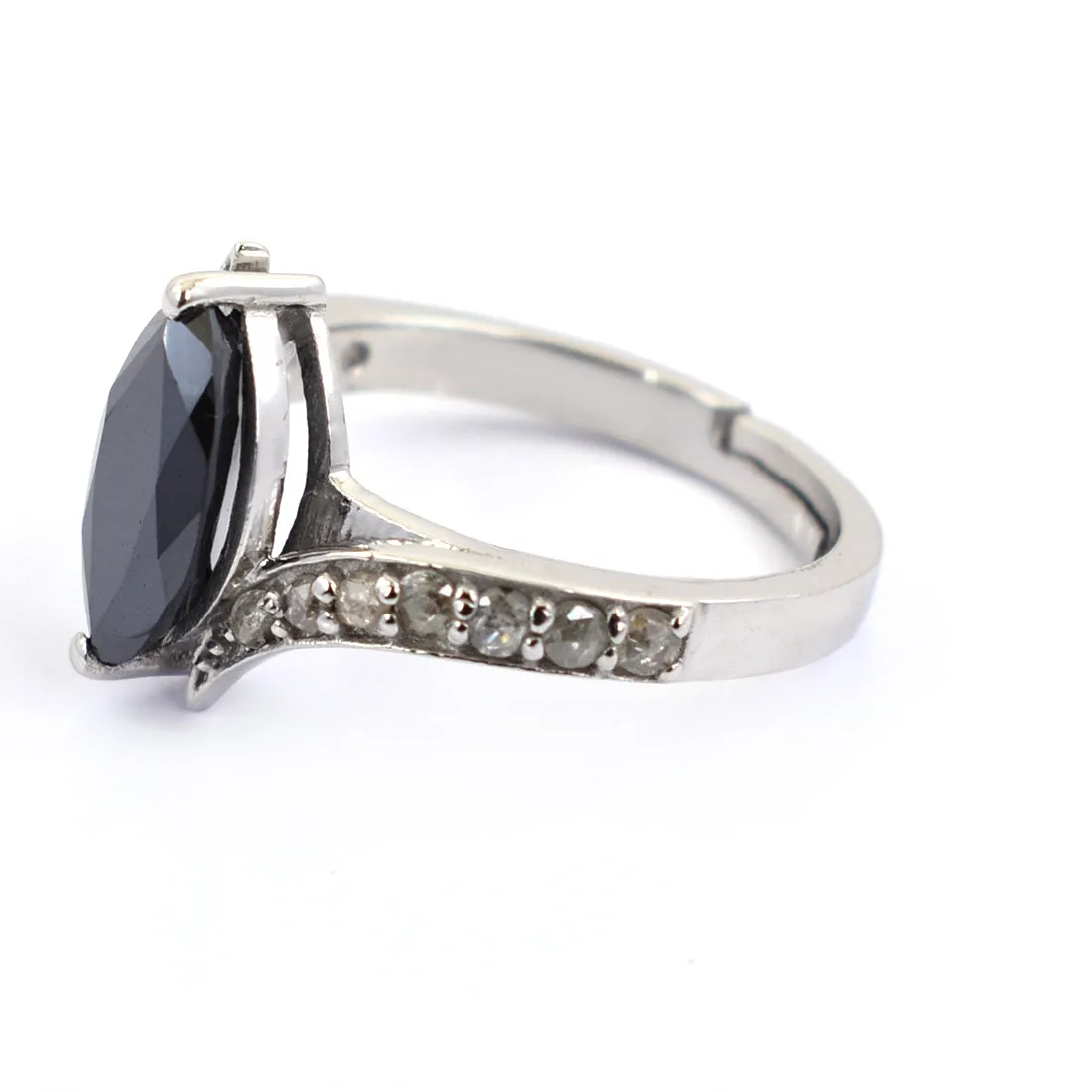 2 Ct Certified Beautiful Marquise Shape Black Diamond Ring With Diamond Accents, Stunning Look & Great Brilliance