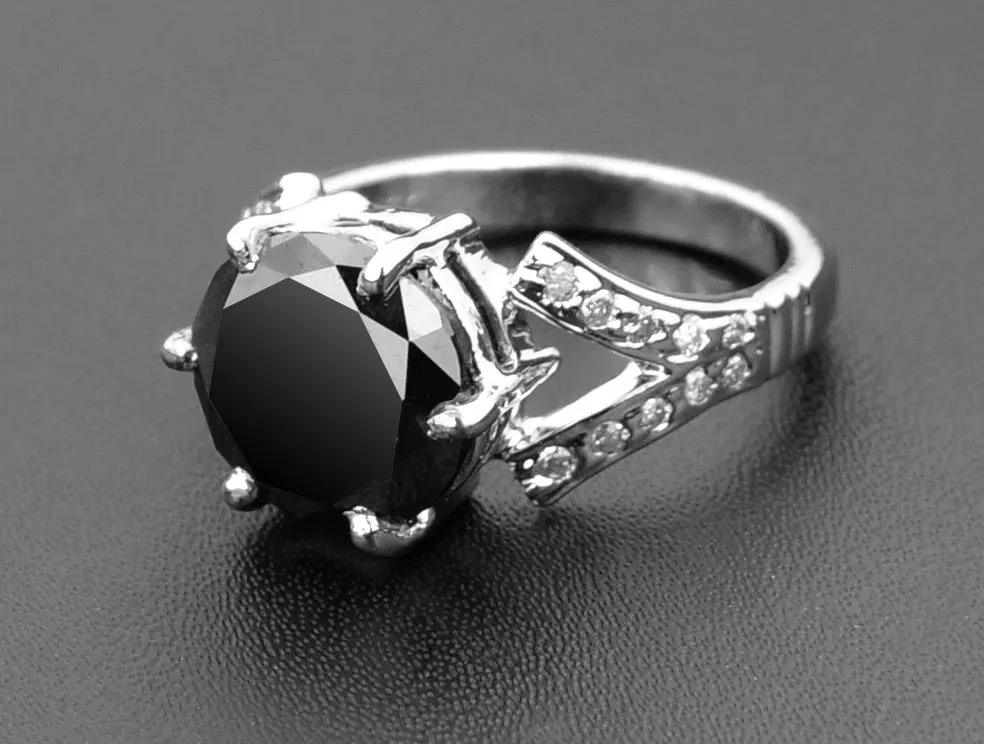 2 Ct Certified, Black Diamond Engagement Ring With Diamond Accents. Designer Collection & Great Shine
