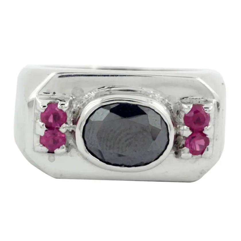 2 Ct Oval Shape Certified Gorgeous Black Diamond Ring With Ruby Accents, Bezel Style & Stunning Look