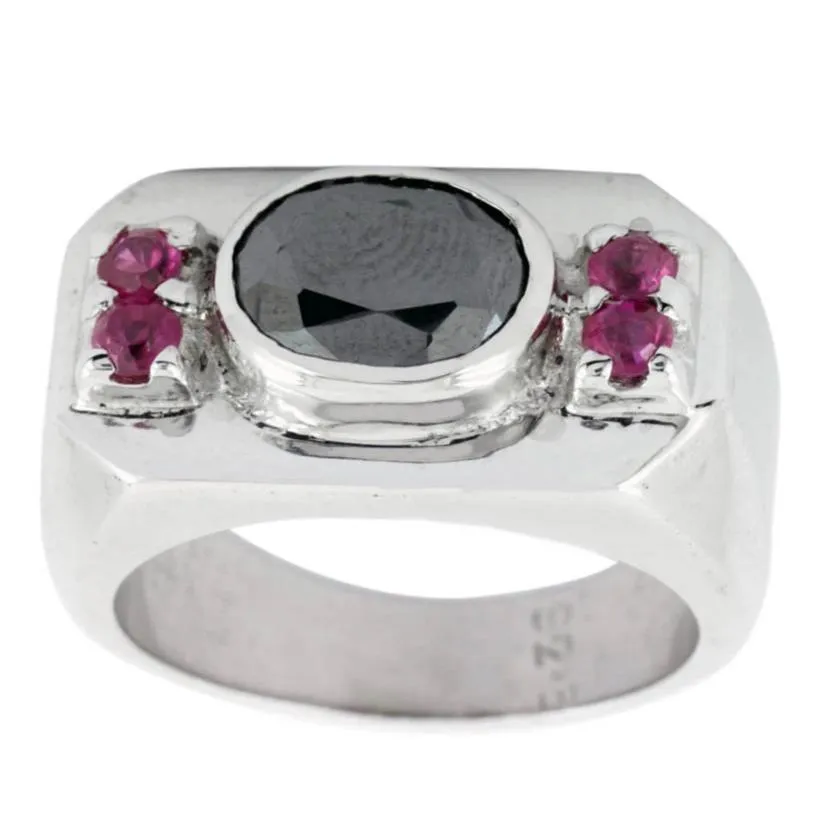 2 Ct Oval Shape Certified Gorgeous Black Diamond Ring With Ruby Accents, Bezel Style & Stunning Look