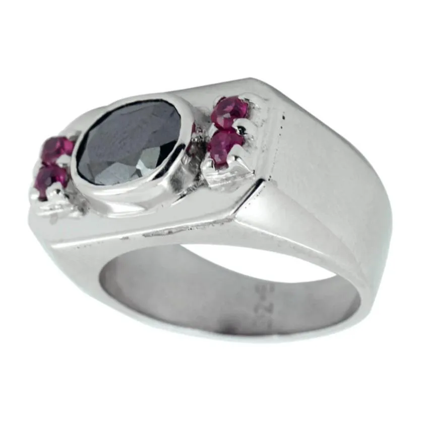 2 Ct Oval Shape Certified Gorgeous Black Diamond Ring With Ruby Accents, Bezel Style & Stunning Look
