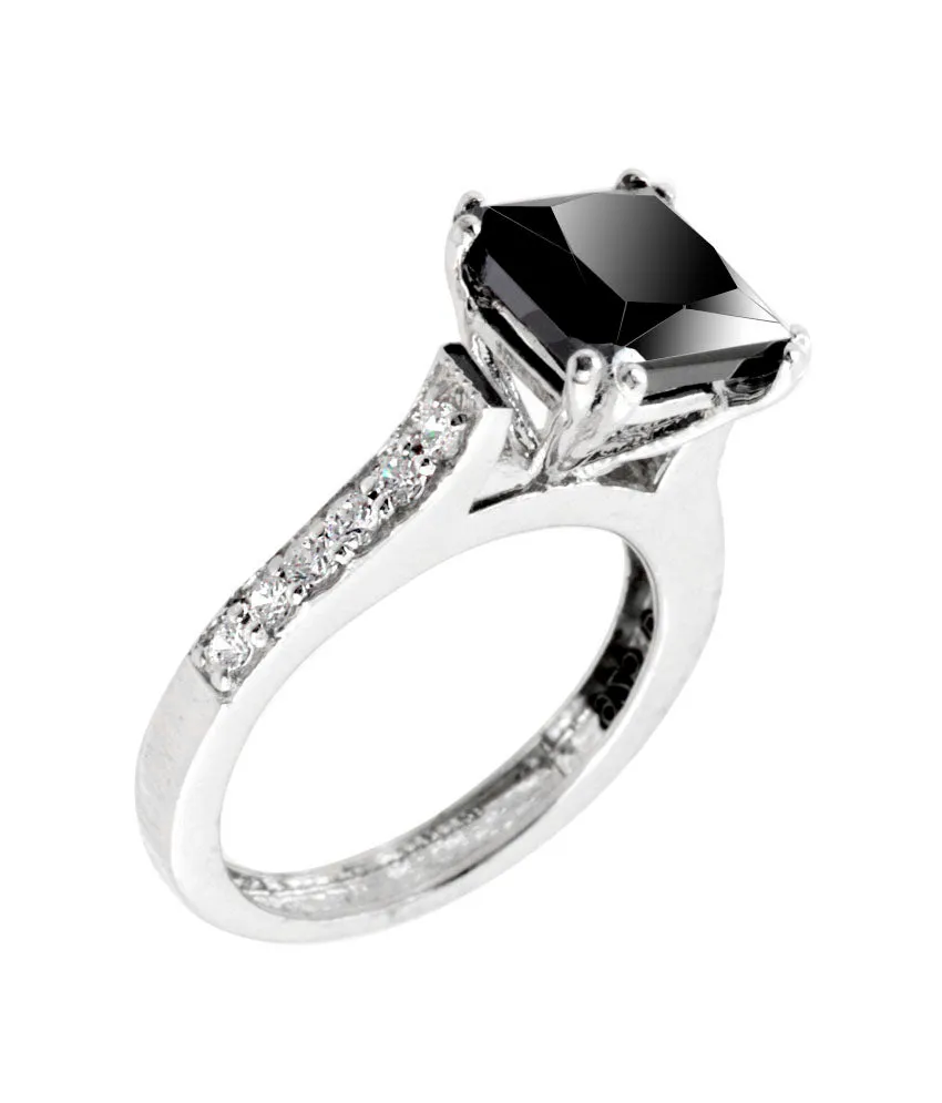 2 Ct Princess Cut Black Diamond with White Diamond Accents, Great Shine & Ideal Gift for Anniversary