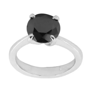 2 Ct Round Shape Black Diamond Solitaire Ring in Sterling Silver, AAA Quality! Great Shine & Luster