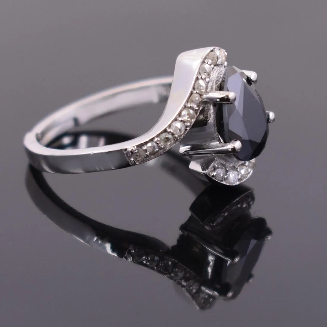 2.50 Ct Certified Pear Shape Black Diamond Engagement Ring With Diamond Accents. Great Brilliance & Lovely Gift