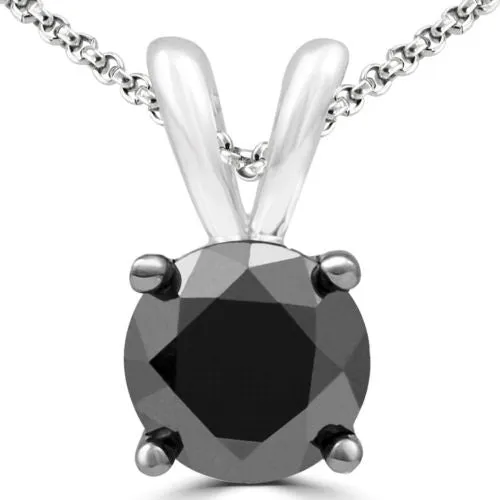2.50 Ct Round Brilliant Cut Black Diamond Solitaire Pendant, Great Shine & Excellent Luster