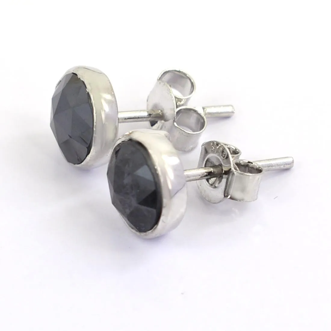 2.90 Ct AAA Certified Rose Cut Black Diamond Solitaire Studs in Bezel Style, Excellent Quality with Great Shine