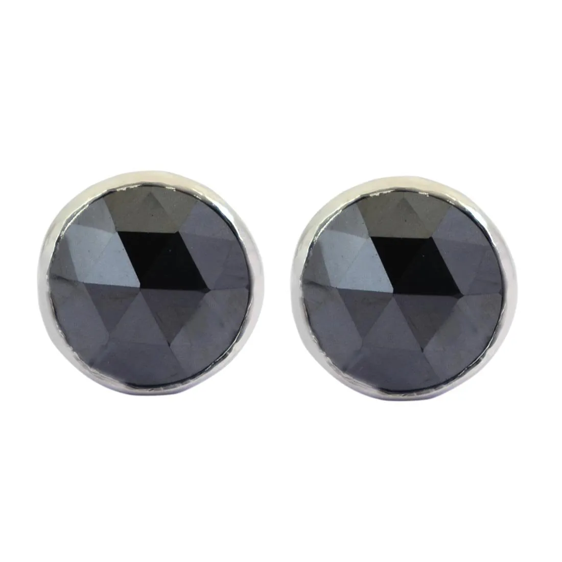 2.90 Ct AAA Certified Rose Cut Black Diamond Solitaire Studs in Bezel Style, Excellent Quality with Great Shine