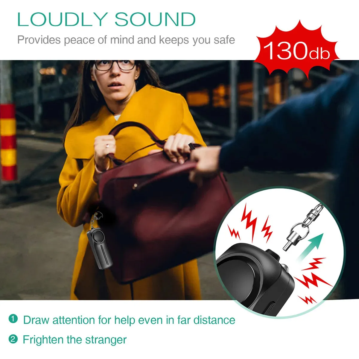 2PCS/1PC Self Defense Alarm 130dB Anti-wolf Girl Child Women Security Alert Personal Safety Scream Loud Emergency Alarm Keychain