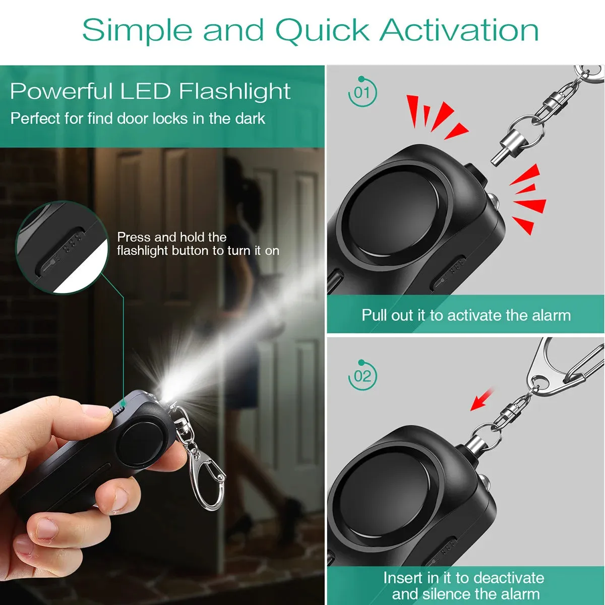 2PCS/1PC Self Defense Alarm 130dB Anti-wolf Girl Child Women Security Alert Personal Safety Scream Loud Emergency Alarm Keychain
