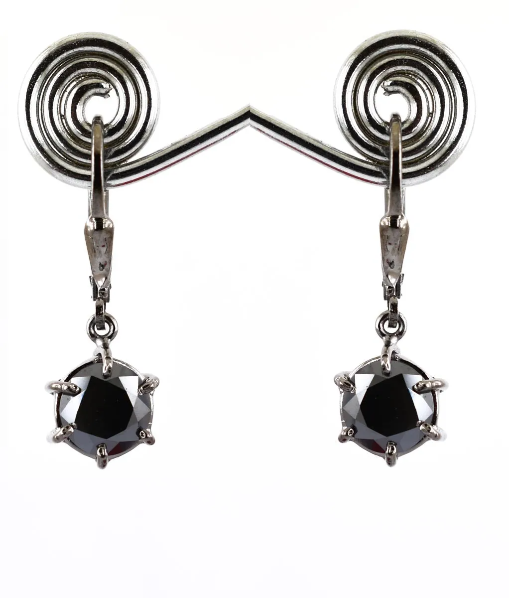 3 Ct Certified Black Diamond Solitaire Dangler Earring With 6 Prong Setting