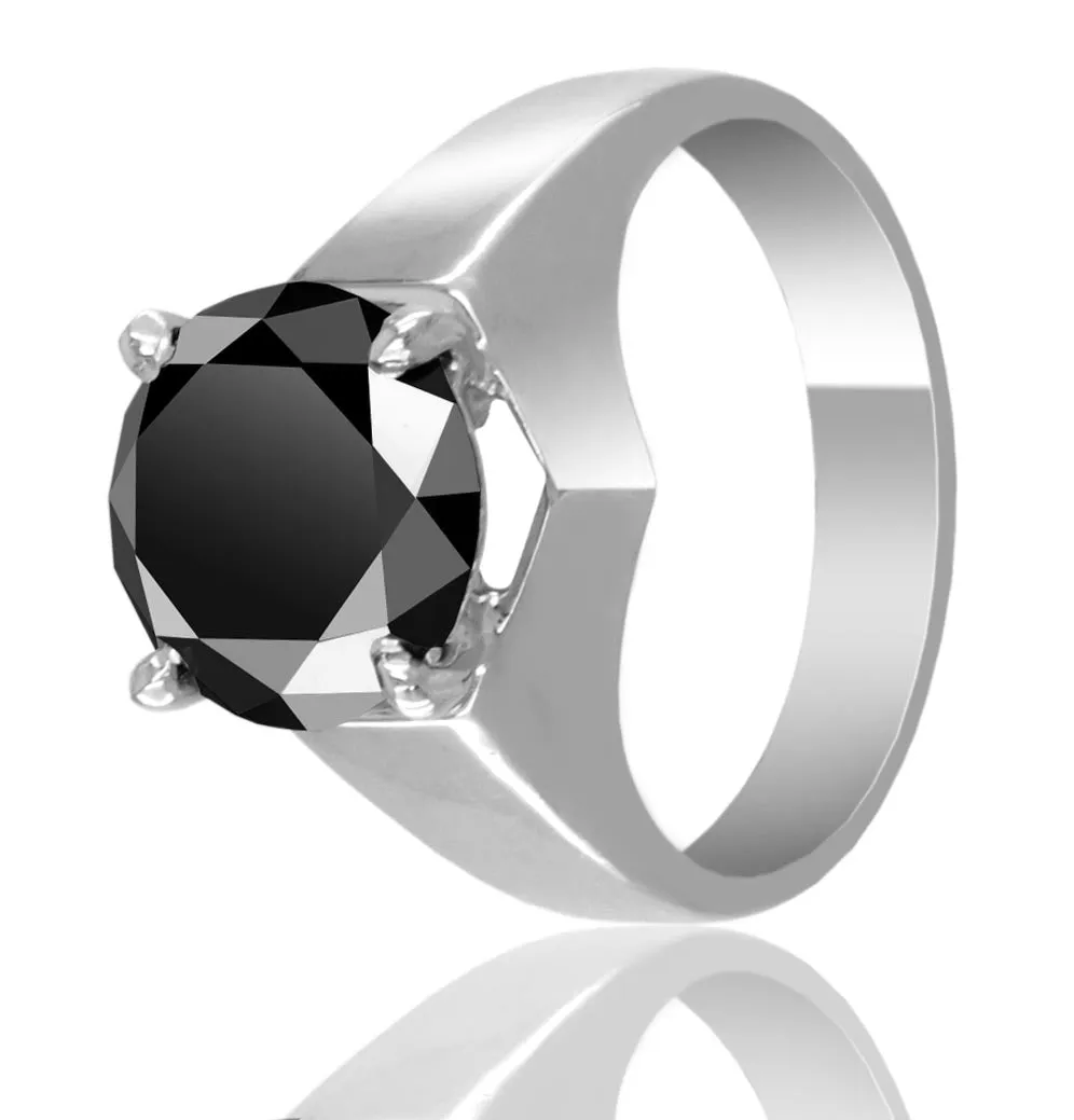 3 Cts AAA Quality Certified Black Diamond Solitaire Unisex Rings, Great Brilliance & Luster
