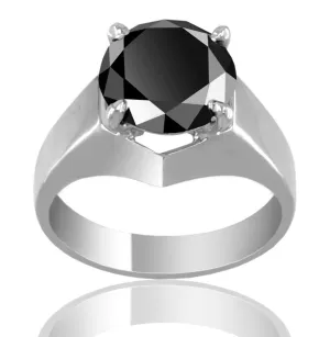 3 Cts AAA Quality Certified Black Diamond Solitaire Unisex Rings, Great Brilliance & Luster