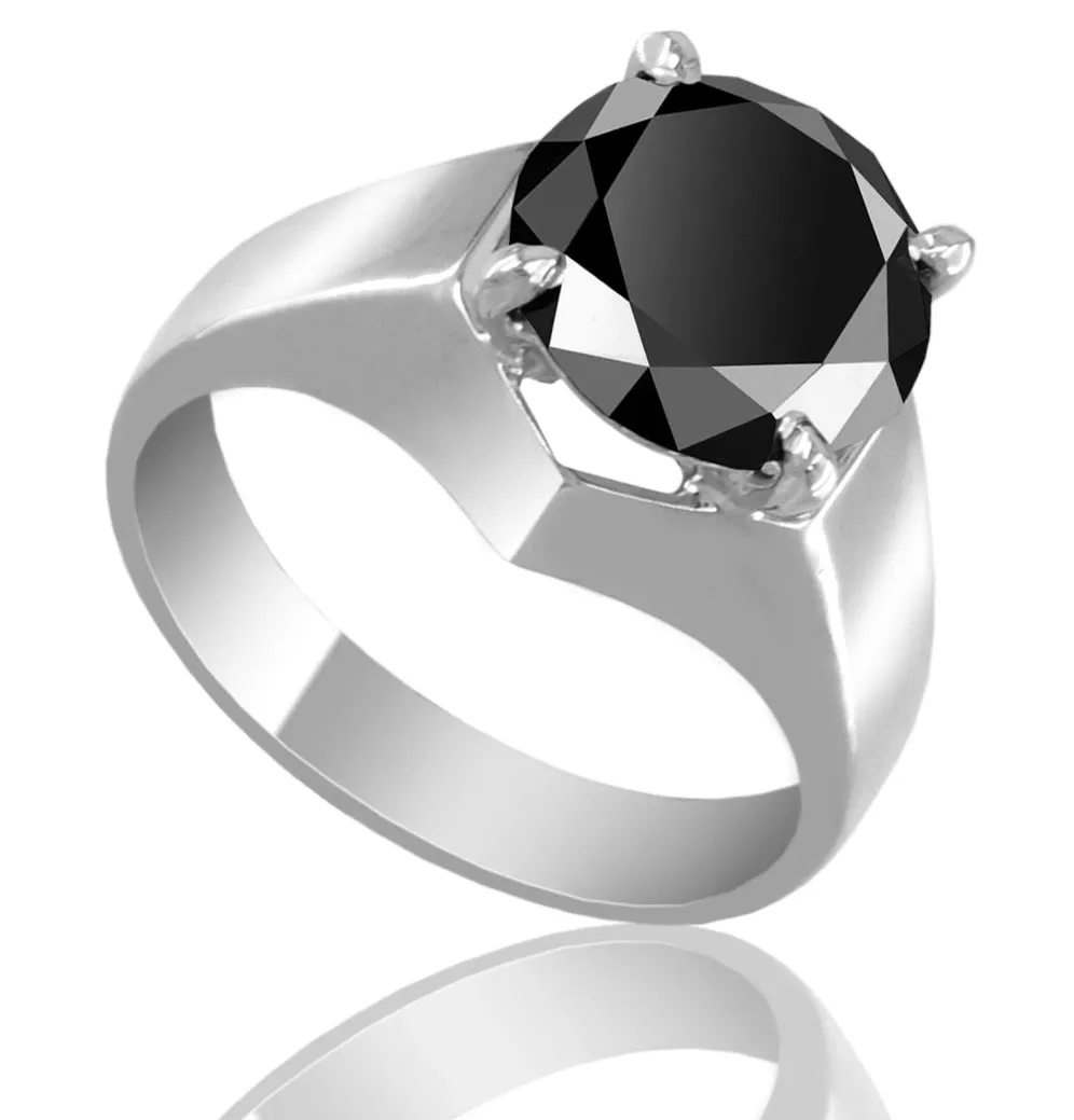 3 Cts AAA Quality Certified Black Diamond Solitaire Unisex Rings, Great Brilliance & Luster