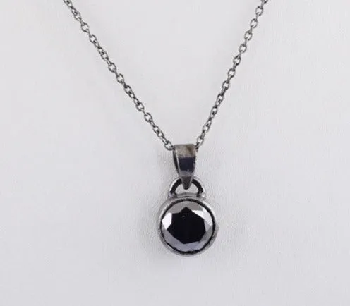 3.10 Ct Certified Black Diamond Solitaire Pendant in Bezel Setting, Earth Mined. Great Shine & Luster