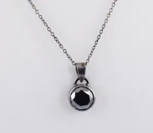 3.10 Ct Certified Black Diamond Solitaire Pendant in Bezel Setting, Earth Mined. Great Shine & Luster