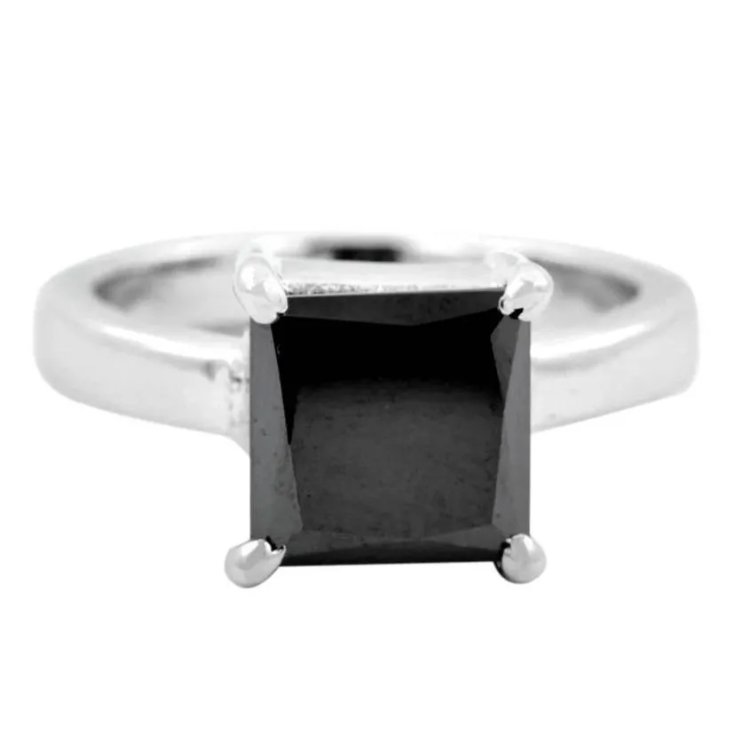 3ct to 5ct Certified Princess Cut Black Diamond Solitaire Unisex Ring in 925 Silver, Excellent Cut & Great Shine