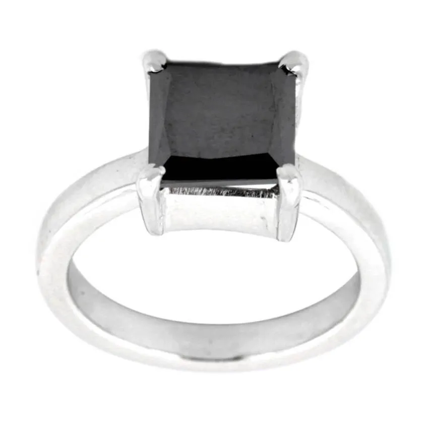 3ct to 5ct Certified Princess Cut Black Diamond Solitaire Unisex Ring in 925 Silver, Excellent Cut & Great Shine