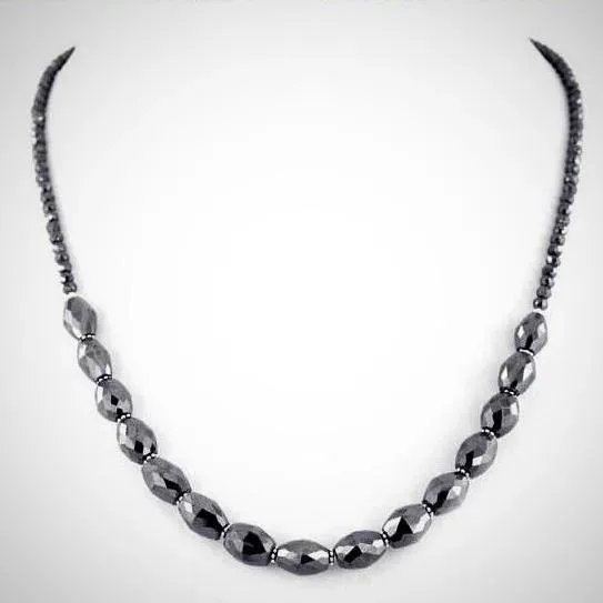 4 mm Black Diamond Beaded Necklace With Fancy Shape Beads. Great Designer & Luster
