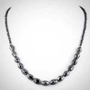 4 mm Black Diamond Beaded Necklace With Fancy Shape Beads. Great Designer & Luster