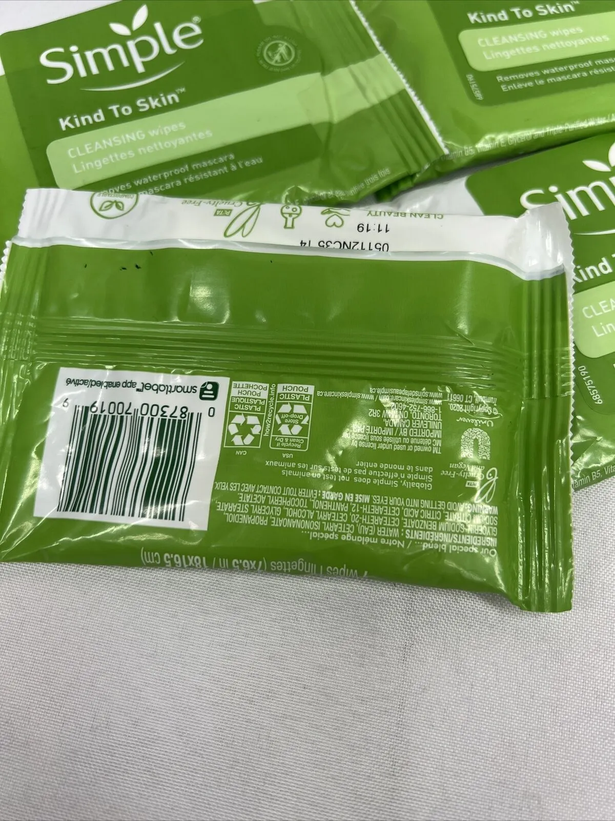 (4)  Simple Kind ToSkin Cleansing Facial Wipes Makeup Remover - 7 wipes