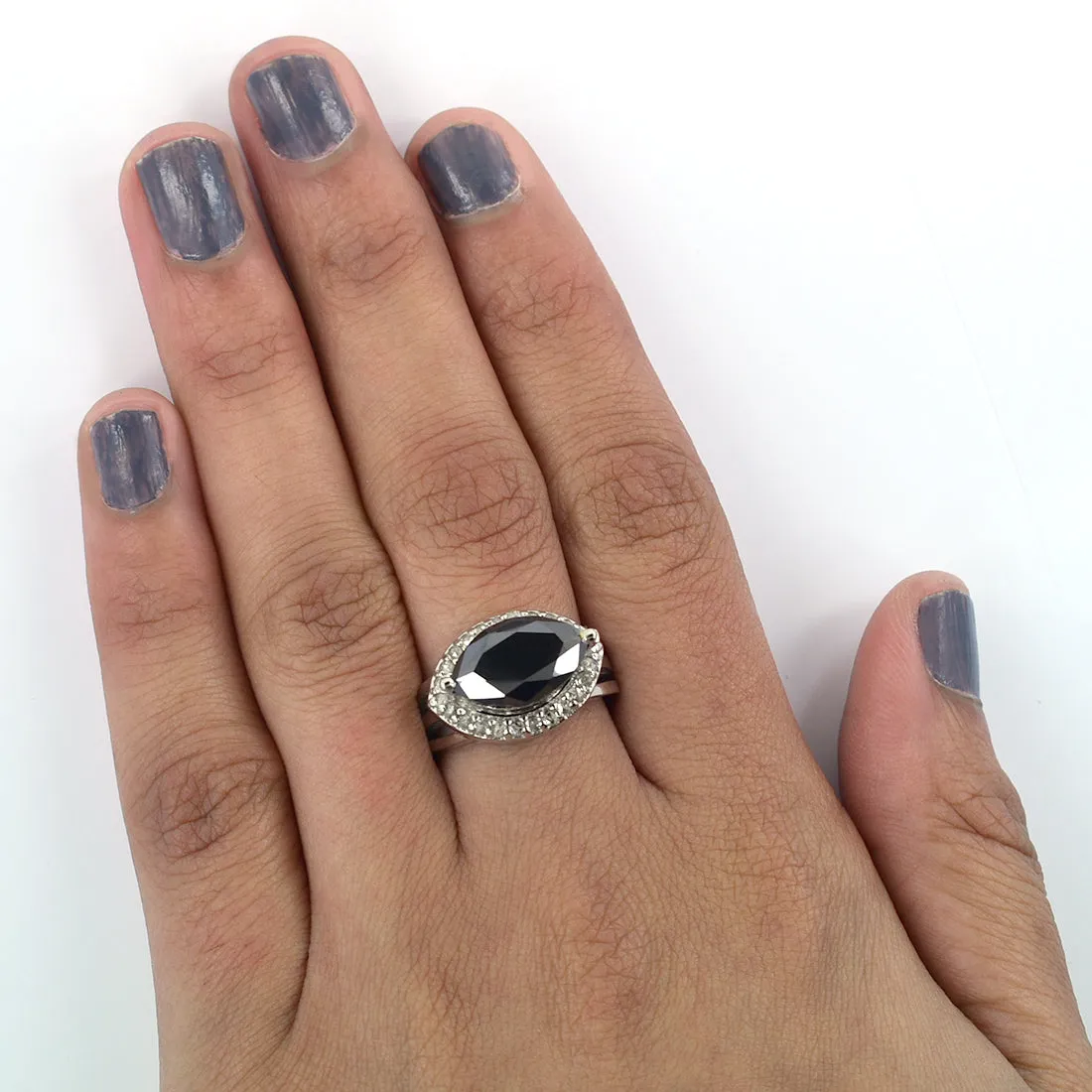 4.60 Ct Certified Amazing Black Diamond Ring with Diamond Accents, Designer Look & Great Shine