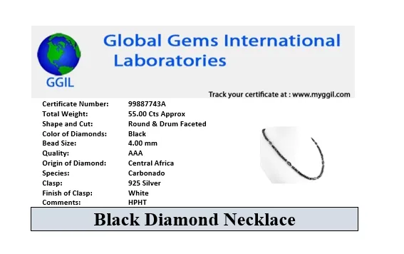 4mm AAA Certified Designer Black Diamond Necklace with Fancy Beads! Amazing Matching Earrings- Great Gift  for Anniversary