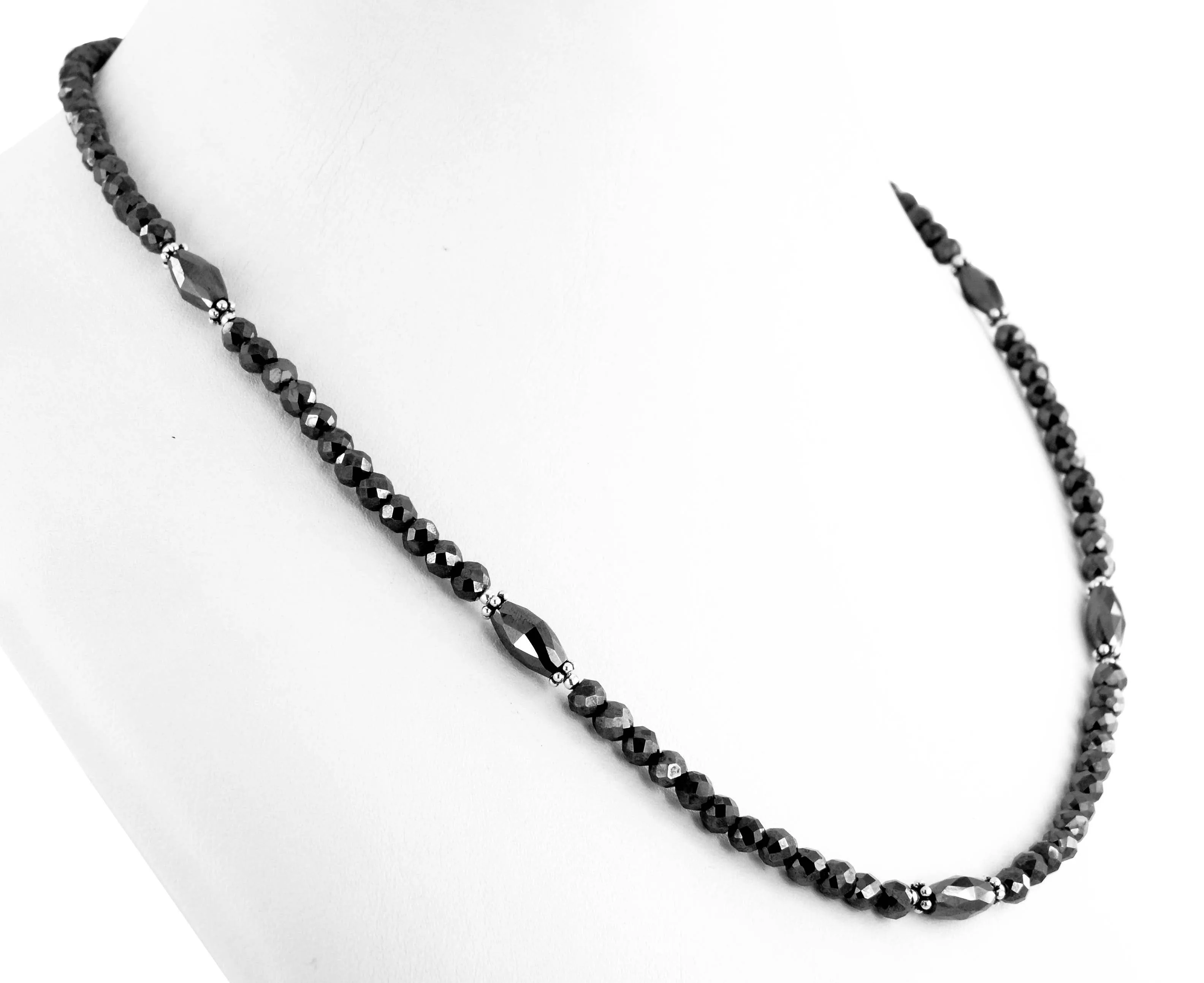 4mm AAA Certified Designer Black Diamond Necklace with Fancy Beads! Amazing Matching Earrings- Great Gift  for Anniversary