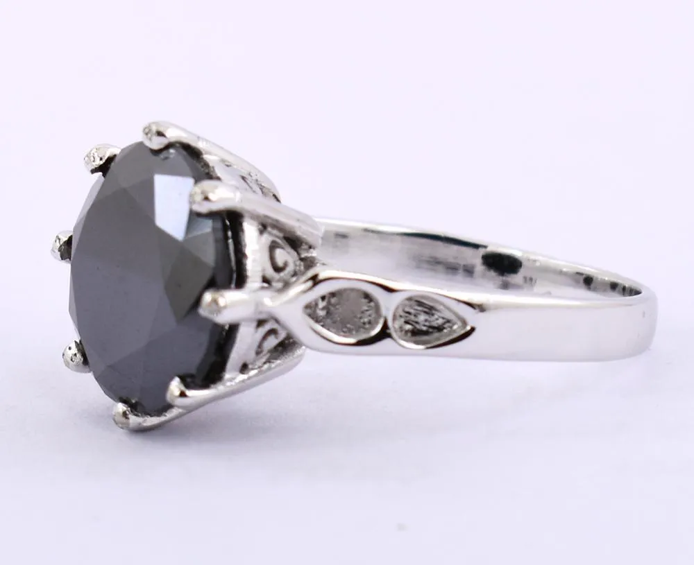 5 Ct 100% Certified Round Cut Black Diamond Solitaire Ring, Great Shine & Stunning Look