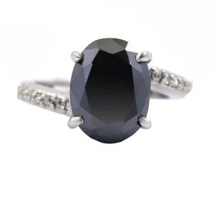 5 Ct Oval Shape Black Diamond Promise Ring With Diamond Accents, Very Elegant & Great Sparkle