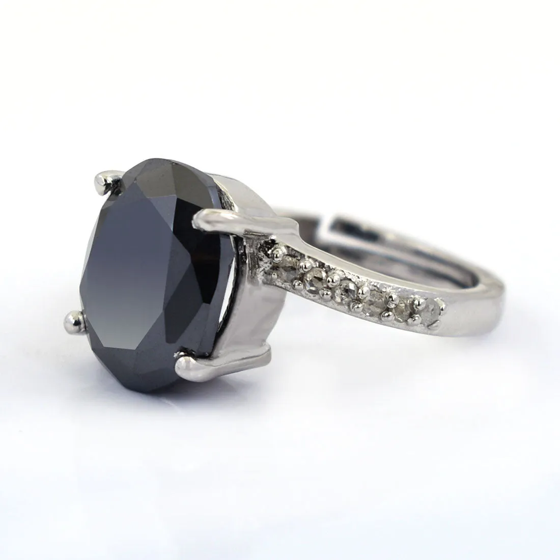 5 Ct Oval Shape Black Diamond Promise Ring With Diamond Accents, Very Elegant & Great Sparkle