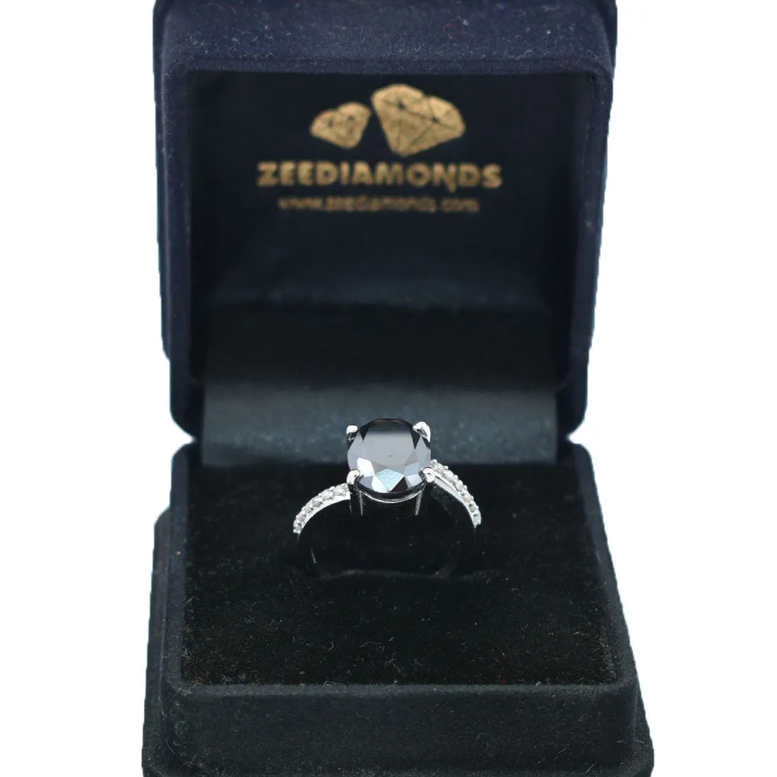 5 Ct Oval Shape Black Diamond Promise Ring With Diamond Accents, Very Elegant & Great Sparkle