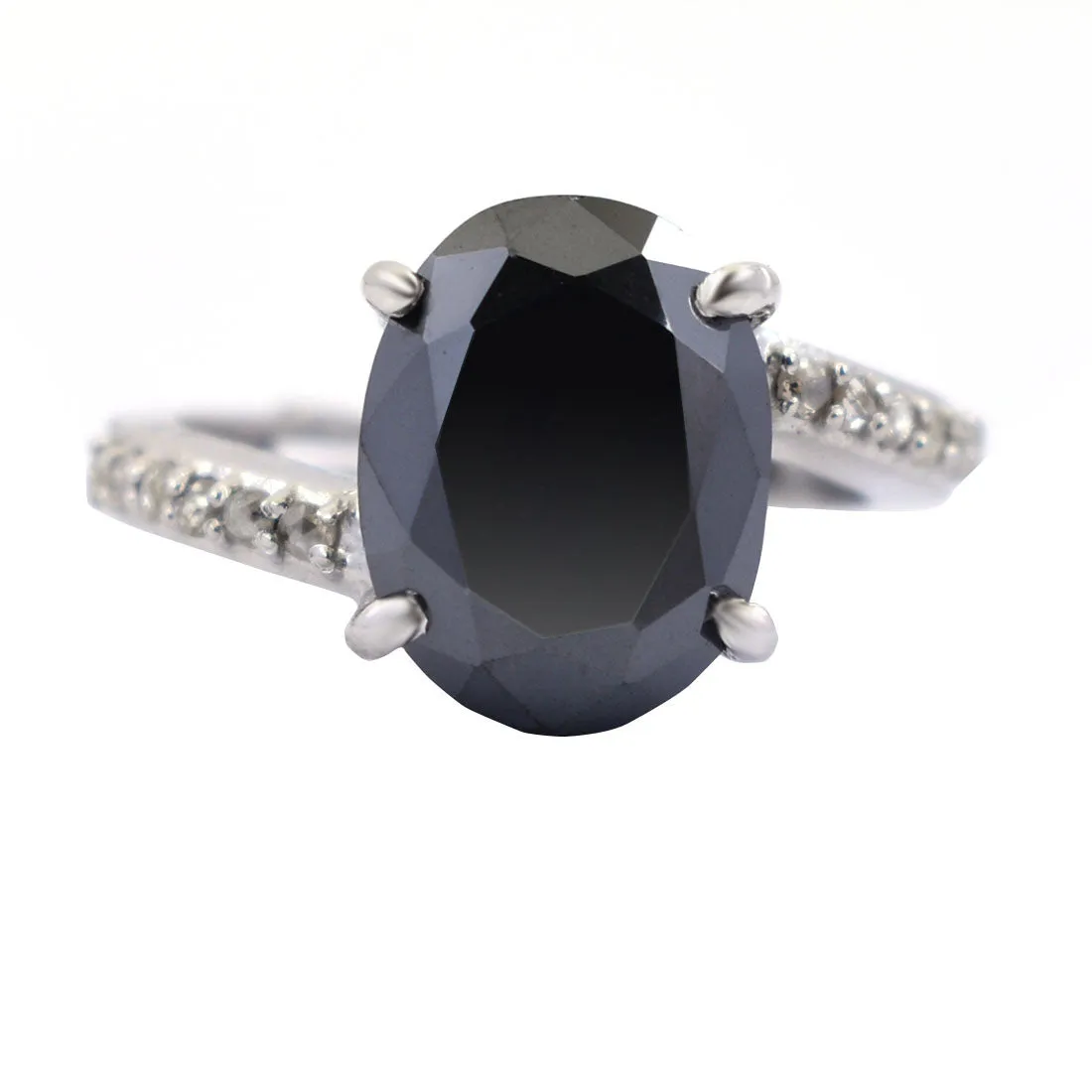5 Ct Oval Shape Black Diamond Promise Ring With Diamond Accents, Very Elegant & Great Sparkle