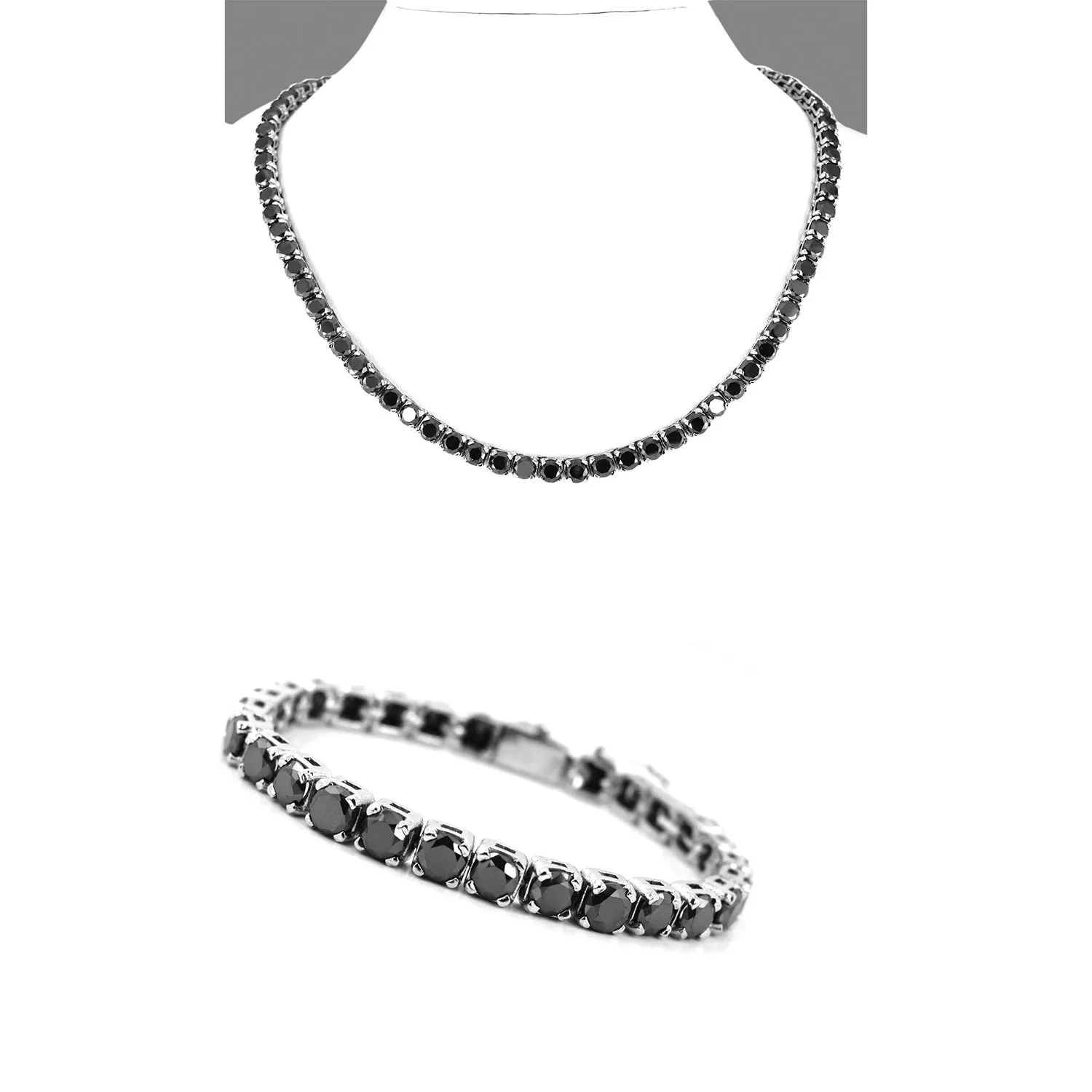 5 mm Unisex Tennis Necklace With Tennis Bracelet In 925 Silver, Amazing Shine & Luster ! WATCH VIDEO