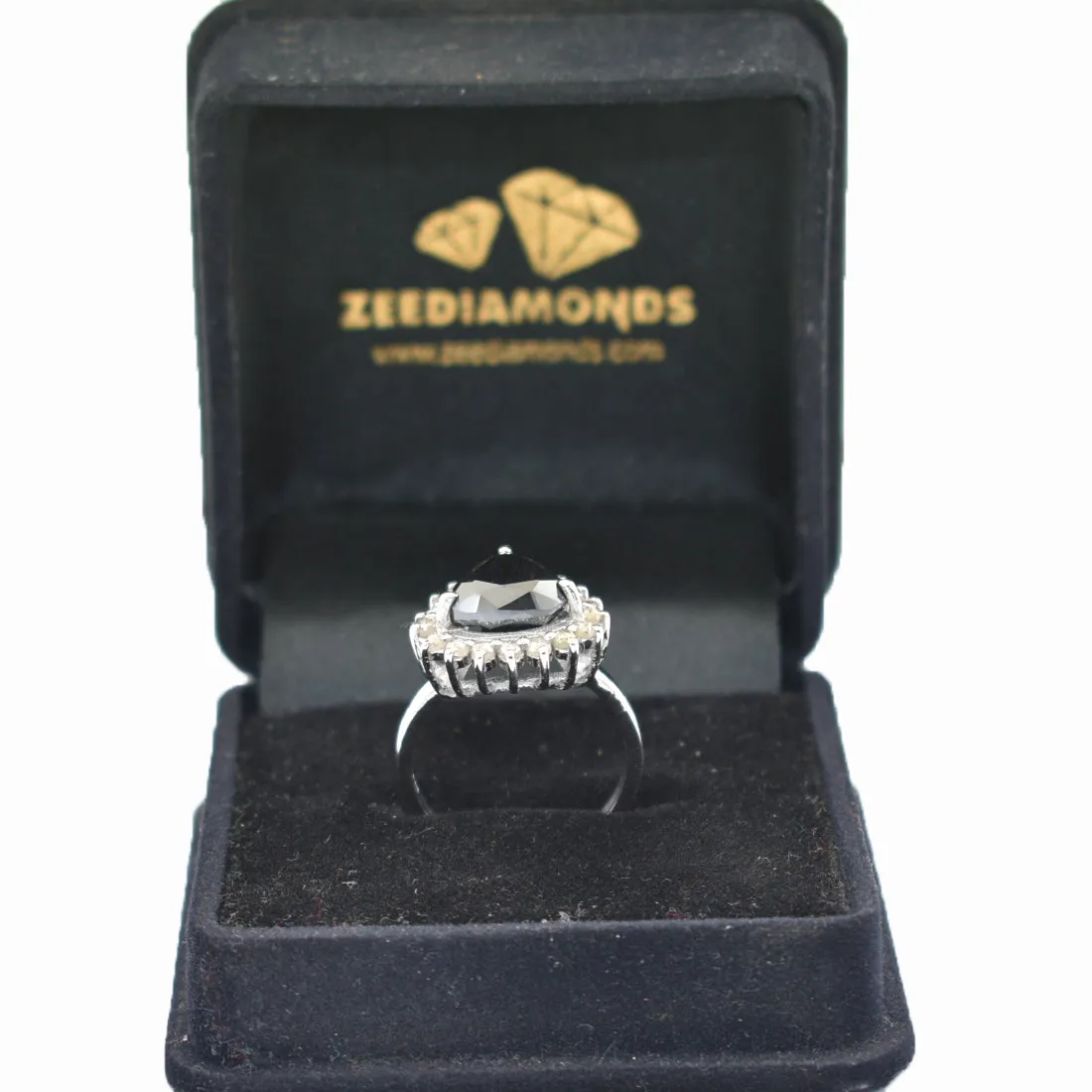 5.10 Ct Amazing Black Diamond Solitaire Designer Ring with Diamond Accents! AAA Certified, Great Shine
