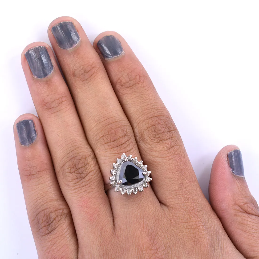 5.10 Ct Amazing Black Diamond Solitaire Designer Ring with Diamond Accents! AAA Certified, Great Shine