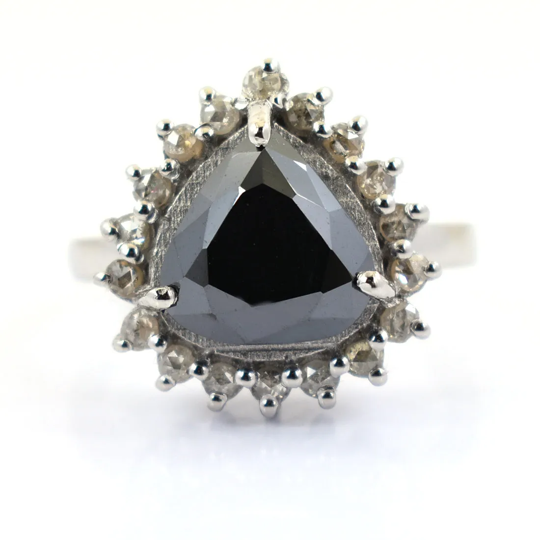 5.10 Ct Amazing Black Diamond Solitaire Designer Ring with Diamond Accents! AAA Certified, Great Shine