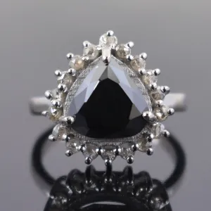 5.10 Ct Amazing Black Diamond Solitaire Designer Ring with Diamond Accents! AAA Certified, Great Shine